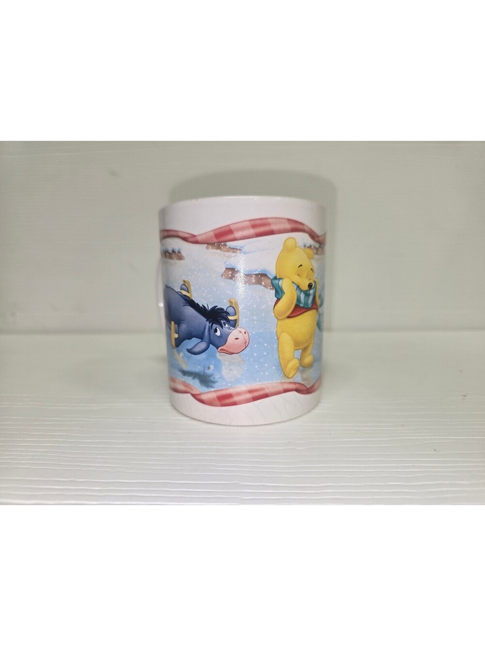 Disney Winnie The Pooh Ice Skating Ceramic Mug Pooh Tigger Eeyore Winter Vintage